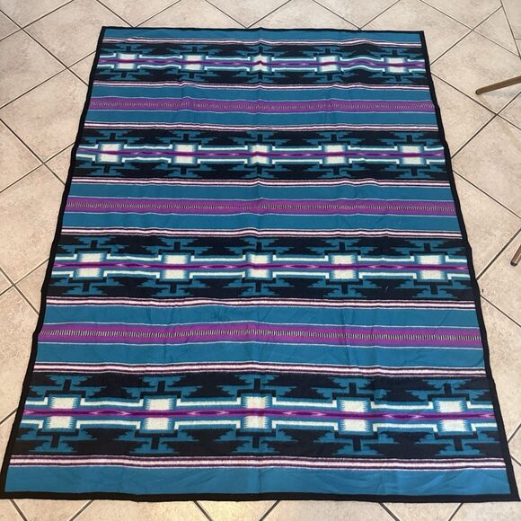 Navajo Textile Mills Inc. Wool Blanket 84x60 Aztec Western Multicolor Geometric - Picture 1 of 4